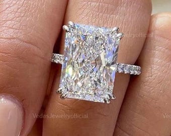 3CT Radiant Cut Moissanite Engagement Ring, Radiant Cut Hidden Halo Moissanite Ring, Art Deco Wedding Ring, Pave Moissanite Ring