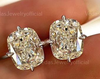 2.5 TW Elongated Cushion Cut Moissanite Stud Earrings, 4 Prong Sparkling Bridal Earrings, Perfect Anniversary Gift for Her