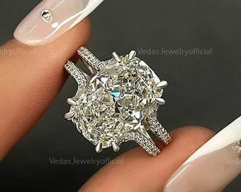 4 CT Elongated Cushion Cut Moissanite Engagement Ring Solitaire 14K Solid Yellow Gold Ring Bridal Gift Ring Promise Ring
