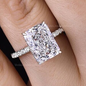 4CT Radiant Cut Moissanite Engagement Ring, Radiant Cut Hidden Halo Moissanite Ring, Art Deco Wedding Ring, Pave Moissanite Ring