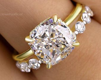 2 CT Cushion Moissanite Bridal Set Ring Cushion Cut Wedding Ring Cushion Solitaire Ring With Bubble band Anniversary Gifts For Women