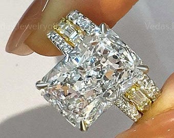 4.10 CT Radiant Cut Moissanite Wedding Bridal Set, 14K Solid Gold, With Round Eternity Band, Engagement Ring Set Promise Ring Unique Radiant