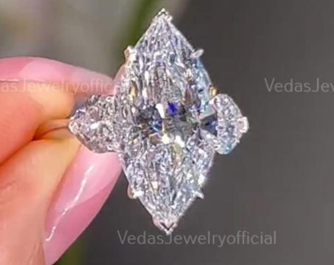 Featured listing image: 3 Ct Marquise Moissanite Engagement Ring: 14K White Gold Three Stone Ring