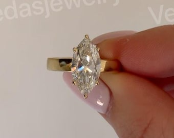 3 Carat IGI CERTIFIED Marquise Cut Lab Grown Diamond Ring, Elegant 14k Yellow Gold Solitaire for Engagement, Perfect Gift for Her