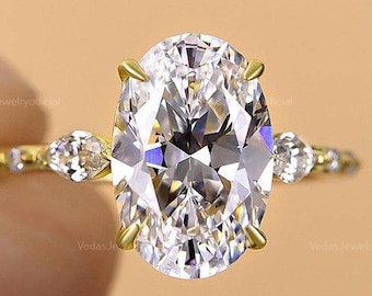3 CT Classic Vintage Style Oval Moissanite Ring, Oval Cut Solitaire Diamond Ring, Gorgeous Hidden Halo Anniversary Ring, White Gold Ring