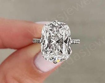 Elongated Cushion Cut Engagement Ring, IGI Certified Hidden Halo Lab Grown Diamond, Special Promise Ring for Her
