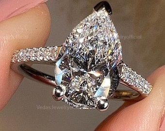 2CT Moissanite Pear Cut Engagement Ring, Unique Hidden Halo Wedding Ring for Women, Thoughtful Gift for Her