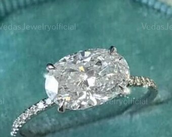 1.5CT Moissanite Oval Engagement Ring, Elegant Micro Pave Wedding Band, Hidden Halo Proposal Ring, Perfect Gift for Her