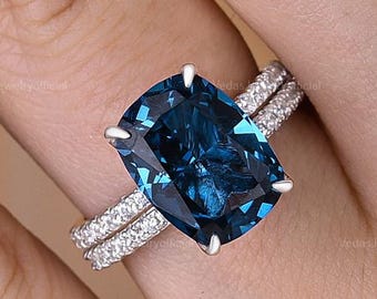 3.5CT Blue Elongated Cushion Moissanite Ring, 14K Solid Gold Promise Ring Proposal Solitaire Ring For Women Perfect Engagement Ring For Her
