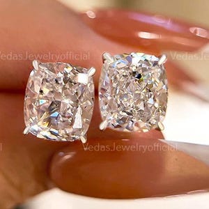 Cushion Cut Moissanite Stud Earrings for Women, Gifts for Mother/Wife/Girlfriend, 4 Prong Basket Setting, 2.50 ct Screw/Push Back Earrings