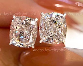 Cushion Cut Moissanite Stud Earrings for Women, Gifts for Mother/Wife/Girlfriend, 4 Prong Basket Setting, 2.50 ct Screw/Push Back Earrings