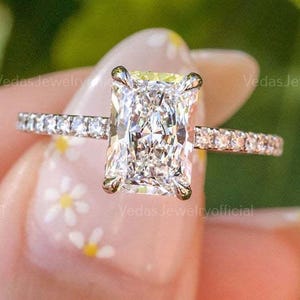 2.5CT Radiant Cut Moissanite Engagement Ring, Hidden Halo Solitaire Design for Proposals, Timeless Gift for Her