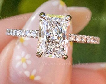 2.5CT Radiant Cut Moissanite Engagement Ring, Hidden Halo Solitaire Design for Proposals, Timeless Gift for Her