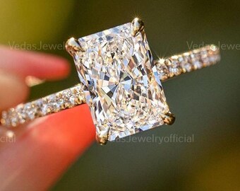 2 CT Radiant Cut Moissanite Engagement Ring, Stunning Solitaire Design for Proposals, Timeless Gift for Her