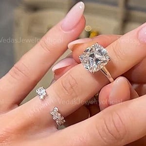 3CT Cushion Cut Moissanite Wedding Ring, 925 Sterling Silver Engagement Ring Set, Women Diamond Ring Set, Perfect Bridal Gift