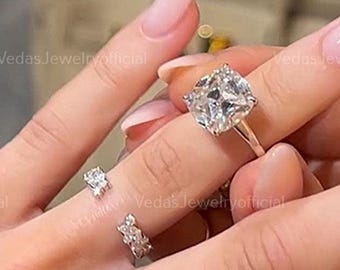 3CT Cushion Cut Moissanite Wedding Ring, 925 Sterling Silver Engagement Ring Set, Women Diamond Ring Set, Perfect Bridal Gift