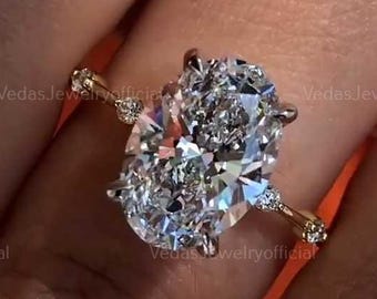 3CT Oval Cut Colorless Moissanite Hidden halo Engagement Ring Oval Solitaire Ring Hidden halo Wedding Ring Anniversary Bridal Ring Women