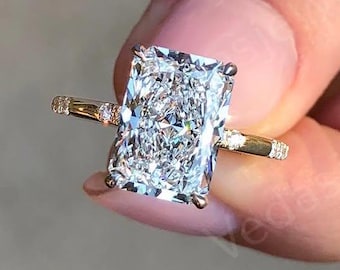 3 CT Radiant Cut Lab Grown Diamond Hidden Halo Solitaire Engagement Ring, Wedding Ring, IGI Certified Radiant Diamond Ring, Anniversary Ring