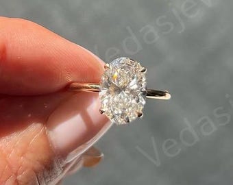 Oval Cut 2.00 carat IGI Certified E Color VVS2 Clarity Lab Grown Diamond Solitaire Hidden Halo Engagement Ring, Trendy Style 14k Gold