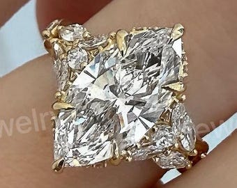 Marquise Diamond Engagement Ring Genuine Lab Grown Diamond Anniversary Ring Unique Proposal Ring for Her Six Claw Prong Setting Ring Gift