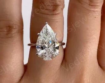 5 CT Pear Shape Lab Grown Diamond Ring, 1.7 Ratio Three Stone Engagement Ring in Solid Gold, Perfect for a Romantic Gift