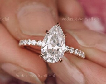 2.00 Carat Pear Cut Diamond Engagement Ring, Teardrop Diamond Ring, Solitaire Ring, 14k Yellow Gold Ring, Anniversary Gift
