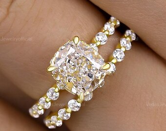 2.50CT Moissanite Hidden Halo Engagement Ring Set, Vintage Art Deco Bridal Bands in 14K Yellow Gold, Wedding Gift for Her