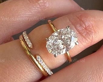 3 CT 14K Yellow Gold Three Oval Bridal Set, Stunning Engagement & Wedding Ring Set, Perfect Promise Ring Gift