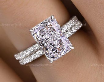 3CT Radiant Cut Moissanite Engagement Diamond Ring Set Bridal Ring Set Diamond Wedding Band Promise Ring Anniversary Gift For Her