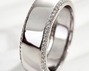 14K Pave Moissanite Diamond Gold Band Ring, Simple Stackable Engagement Ring, Perfect Couple Band Gift for Anniversary