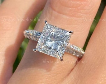 3 CT Moissanite Hidden Halo Engagement Ring, Elegant 925 Sterling Silver Wedding Band, Ideal Gift for Promises or Anniversaries