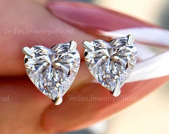 Heart-Shaped Moissanite Stud Earrings / Moissanite Push Back Studs / 14k Solid Gold Bridal Earrings / Wedding Earrings