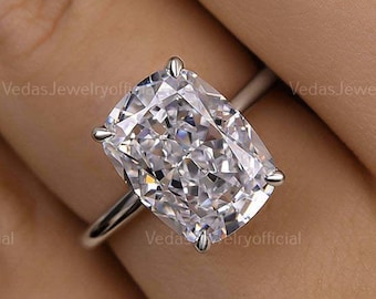 3.5 CT Elongated Cushion Moissanite Ring: 14k Gold Hidden Halo