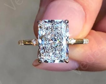 3 CT Radiant Cut Lab Grown Diamond Hidden Halo Solitaire Engagement Ring, Wedding Ring, IGI Certified Radiant Diamond Ring, Anniversary Ring