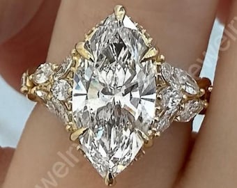 Marquise Diamond Engagement Ring Genuine Lab Grown Diamond Anniversary Ring Unique Proposal Ring for Her Six Claw Prong Setting Ring Gift