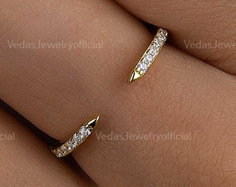 14k Pave Natural Diamond Open Cuff Claw Diamond Ring Unique Open Wedding Band Ring For Bridal Thin Minimalist Stacking Ring Gift For Her