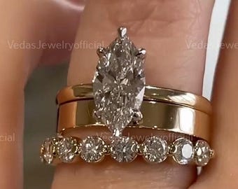 2.00 CT Marquise Moissanite Engagement Ring, 14K Yellow Gold Wedding Ring Set, Bridal Promise Ring Set, Marquise Cut Anniversary Gift Ring