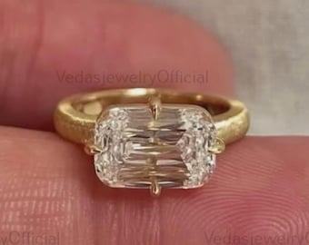 Criss Cut Lab Grown Diamond Solitaire Engagement Ring, 14K Gold Compass Set Crisscross Diamond Ring For Wedding Gift, Promise Ring For Her