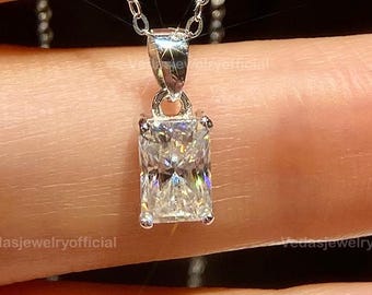 Radiant Cut Lab Diamond Necklace/ EF-VS Lab Grown Diamond Bridal Necklace/ Solitaire Diamond Engagement Necklace/ Man Made Diamond Necklace