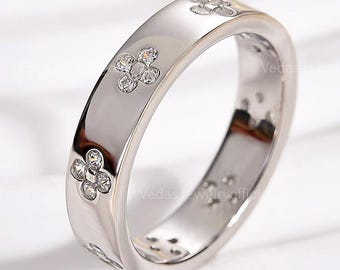 Flush Set Moissanite Wedding Band for Women, 14K Gold Stackable Modern Band - Perfect Full Eternity Anniversary Gift