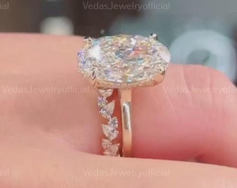 3CT Oval Cut Moissanite Engagement Bridal Set Ring Gift For Her Wedding Band Promise Ring Set Wedding Gift Stylish Bridal Set Ring For Gift