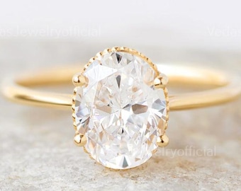 2ct Oval Cut Moissanite Engagement Ring, Stunning 14k Gold Solitaire, Perfect Bridal Ring, Anniversary Gift for Her