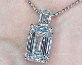 1-3 Carat E color VS1 clarity Emerald Cut Sideways IGI Certified Prong Set Solitaire Pendant Necklace with Chain Lab Grown Diamond