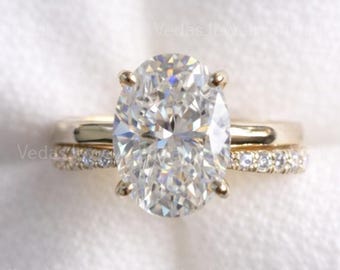 2Ct Oval Moissanite Bridal Wedding Ring Set, 14kt Solid Gold Engagement Ring Set Anniversary Ring Gift For Her Stylish Wedding Ring Set Gift
