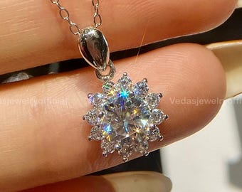 Round Diamond Halo Pendant Round Lab Diamond Anniversary Pendant Gift Cluster Lab Grown Diamond Pendant for Birthday Simple Pendant for Wife