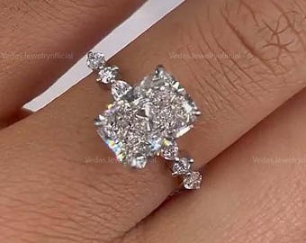 3 CT Radiant Cut Engagement Ring 14K Solid Gold Ring Hidden Halo Moissanite Engagement Ring Round Marquise Ring For Women Anniversary Ring