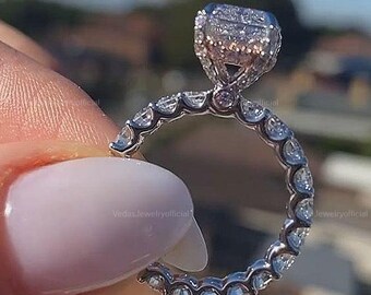 1.5CT Radiant Moissanite Diamond With Halo Of Round Moissanite Diamond Ring For Her, Engagement Ring,Radiant Moissanite Diamond Ring For Her