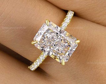3CT Radiant Cut Moissanite Engagement Ring, Stunning Pave Diamond Hidden Halo, Perfect Anniversary Promise Ring for Her