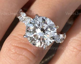 3.00CT Round Cut Moissanite Ring, Vintage 4 Prongs Solitaire, Ideal Engagement & Wedding Ring Set, Elegant Bridal Gift