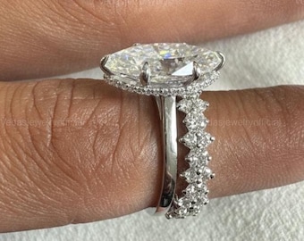 4 CT Marquise Cut Engagement Bridal Ring Set, Solid Yellow Gold Unique Wedding Set, Wedding band Anniversary Diamond Gift For Her